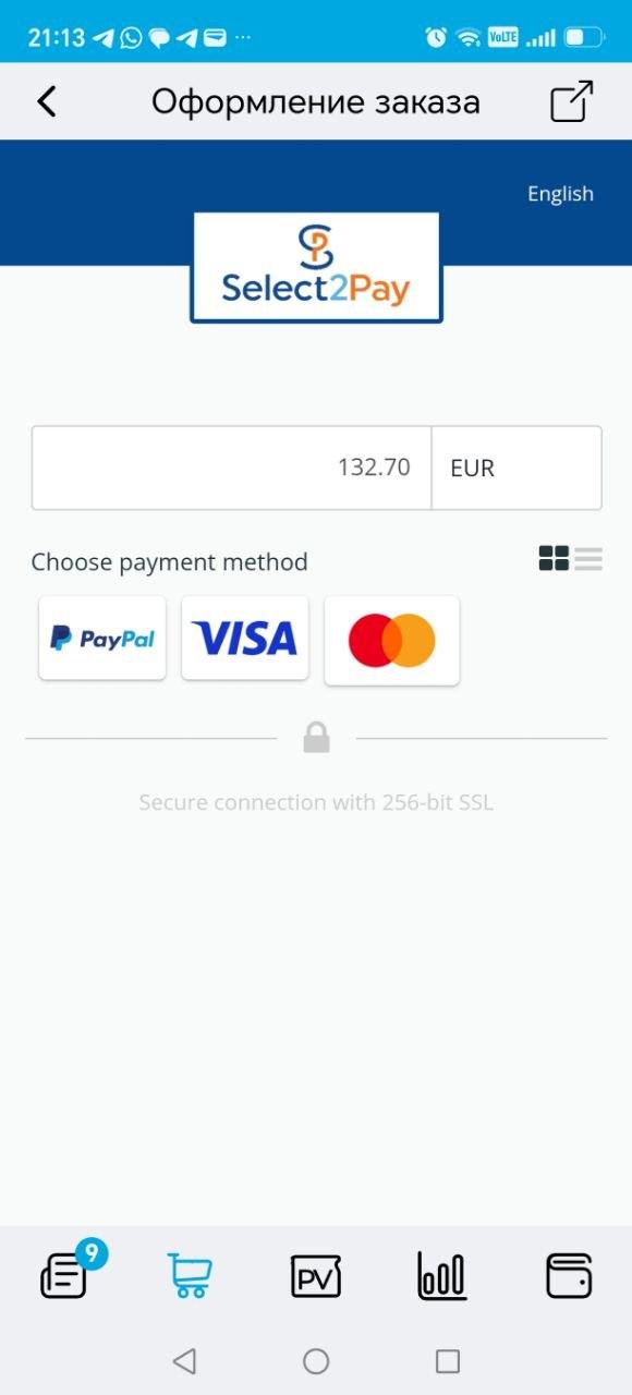 Оплата Project V в SESSIA Европа через PayPal Visa и Mastercard